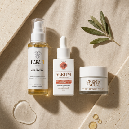 Ritual Piel Luminosa — Aceite Desmaquillante + Sérum Vitamina C + Crema Iluminadora