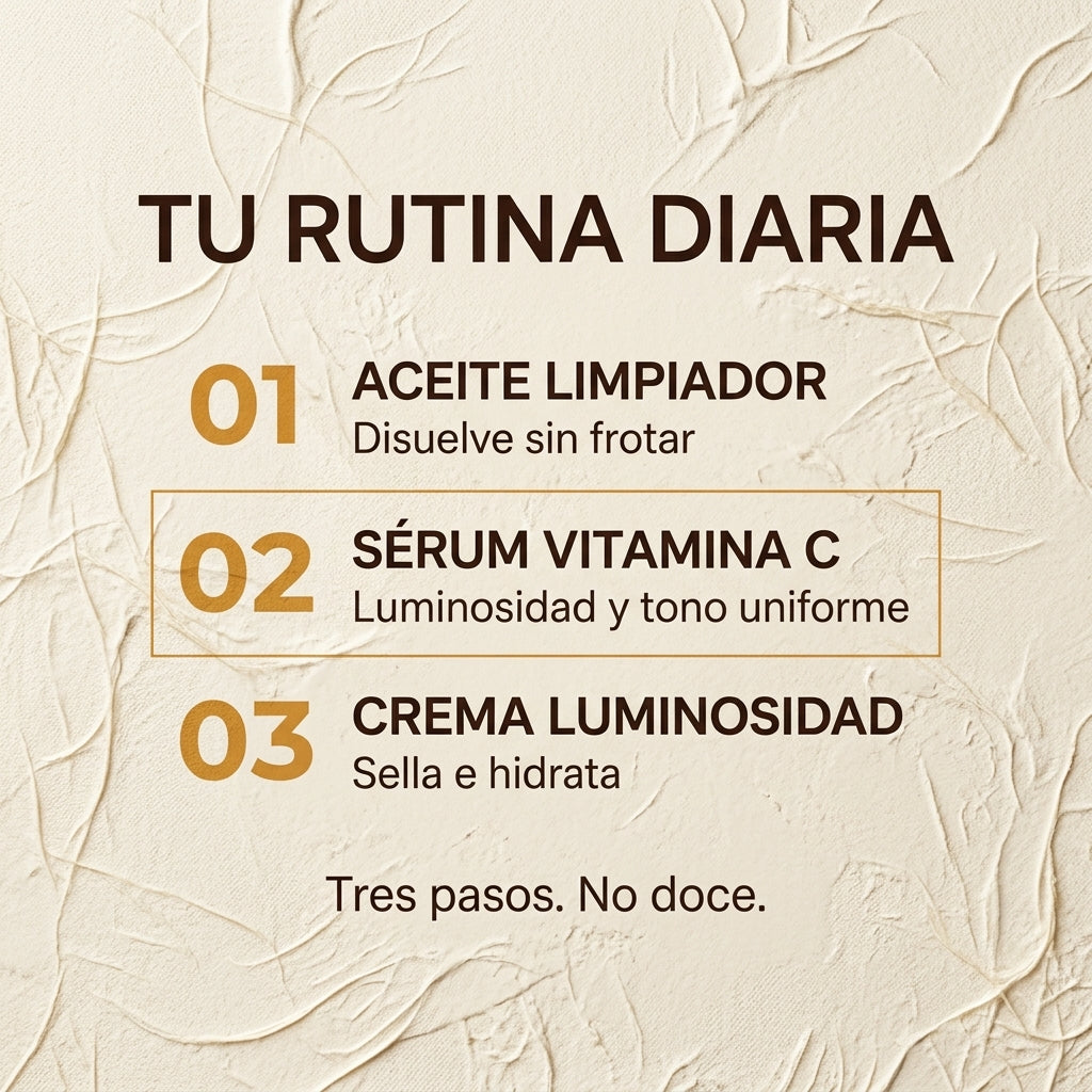Ritual Piel Luminosa — Aceite Desmaquillante + Sérum Vitamina C + Crema Iluminadora